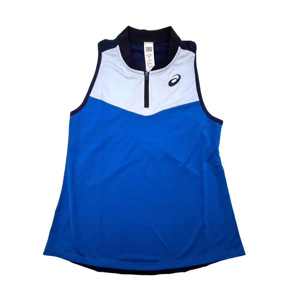 ASICS Match Women's Tennis Tank Top 1/4 Zip Blue Reborn Blue Sleeveless Size L